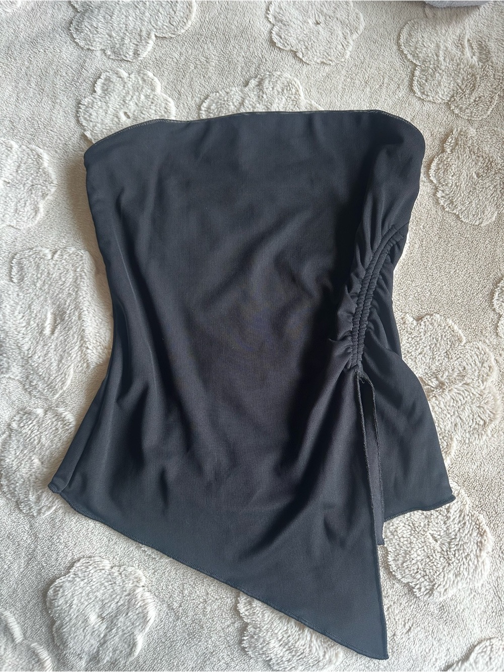 Garage Black Strapless Asymmetric Ruched Tube Top